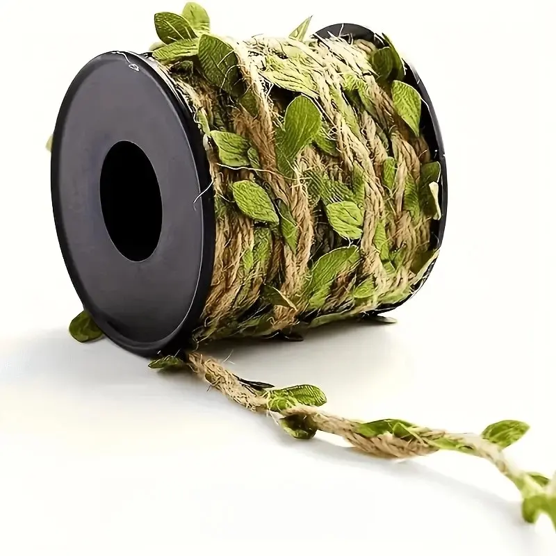1 Roll (33 feet) Jute Hemp Rope - Heavy-Duty Twine with Green Leaf Pattern & Geological Texture, Rustic Hemp Fiber Suitable for Gardening, DIY Crafts, Gift Wrapping, Home Decor-Durable Hemp Thread for Outdoor Projects
