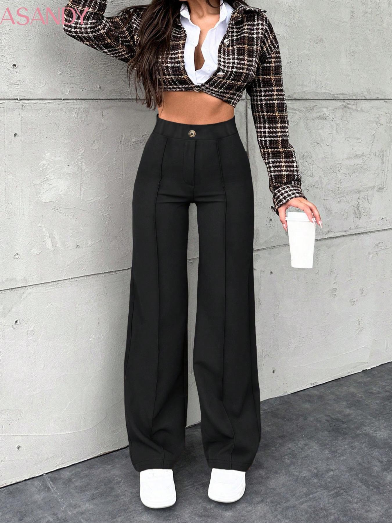 Women's Fashion Wide Leg Pants Bottom, Casual High Waist Loose-Fitting Trousers, Comfortable All-Season Wear, Stylish Ladies' Clothing, Knit