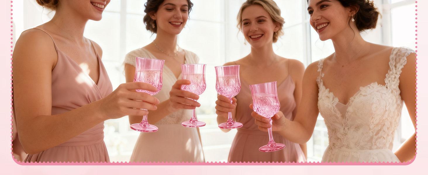Plastic Wine Glasses, Plastic Goblets Vintage Style Cordial Unbreakable Drinking Glasses,Reusable Drinkware for Wedding Reception, Grand Event Party Supplies, Easter(24, Pink)