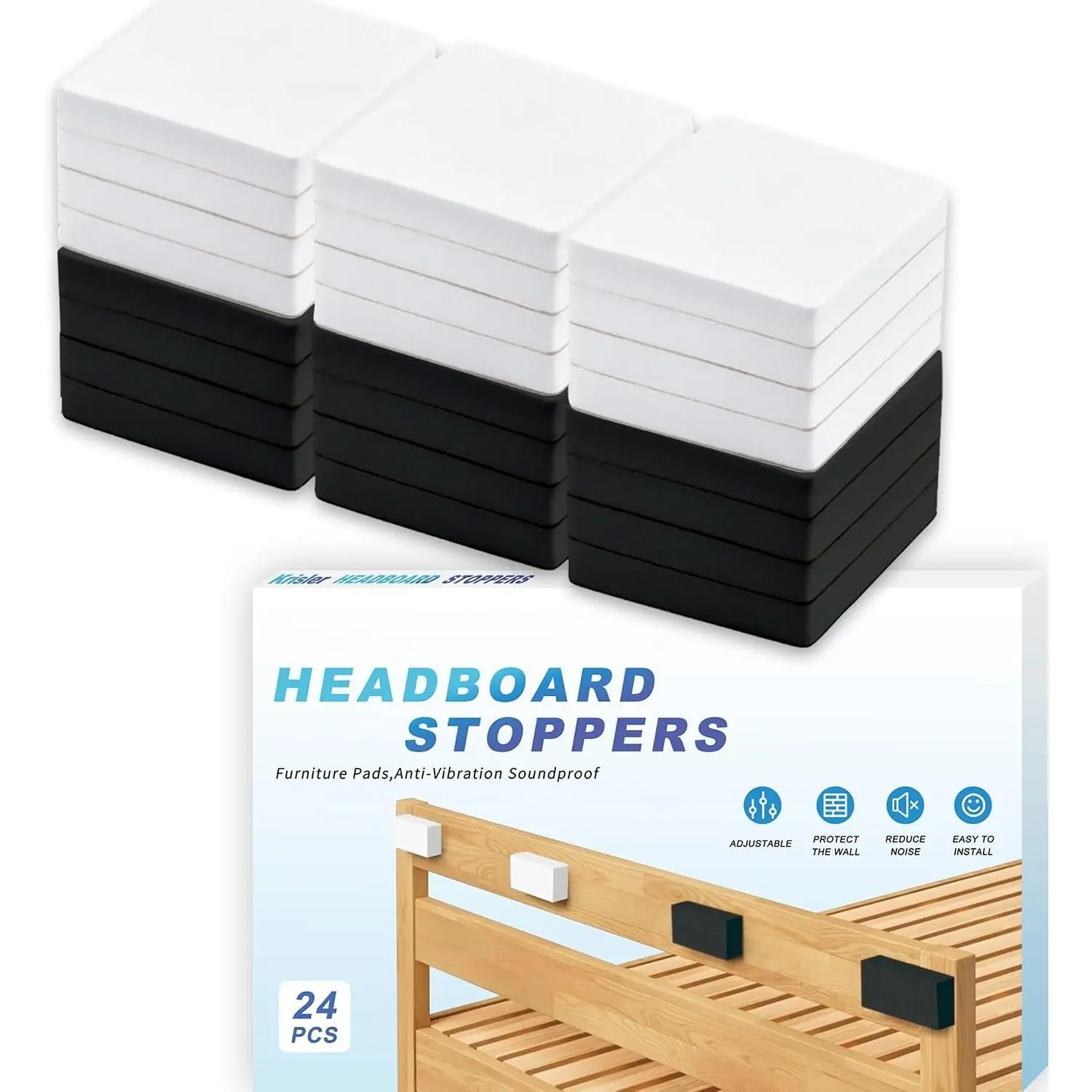 24 count Eva  Headboard Stoppers for Wall, Size 6 * 6 * 1 cm, Furniture Pads, Anti-Vibration Soundproof Pads for Bed Frame|Headboard, Square