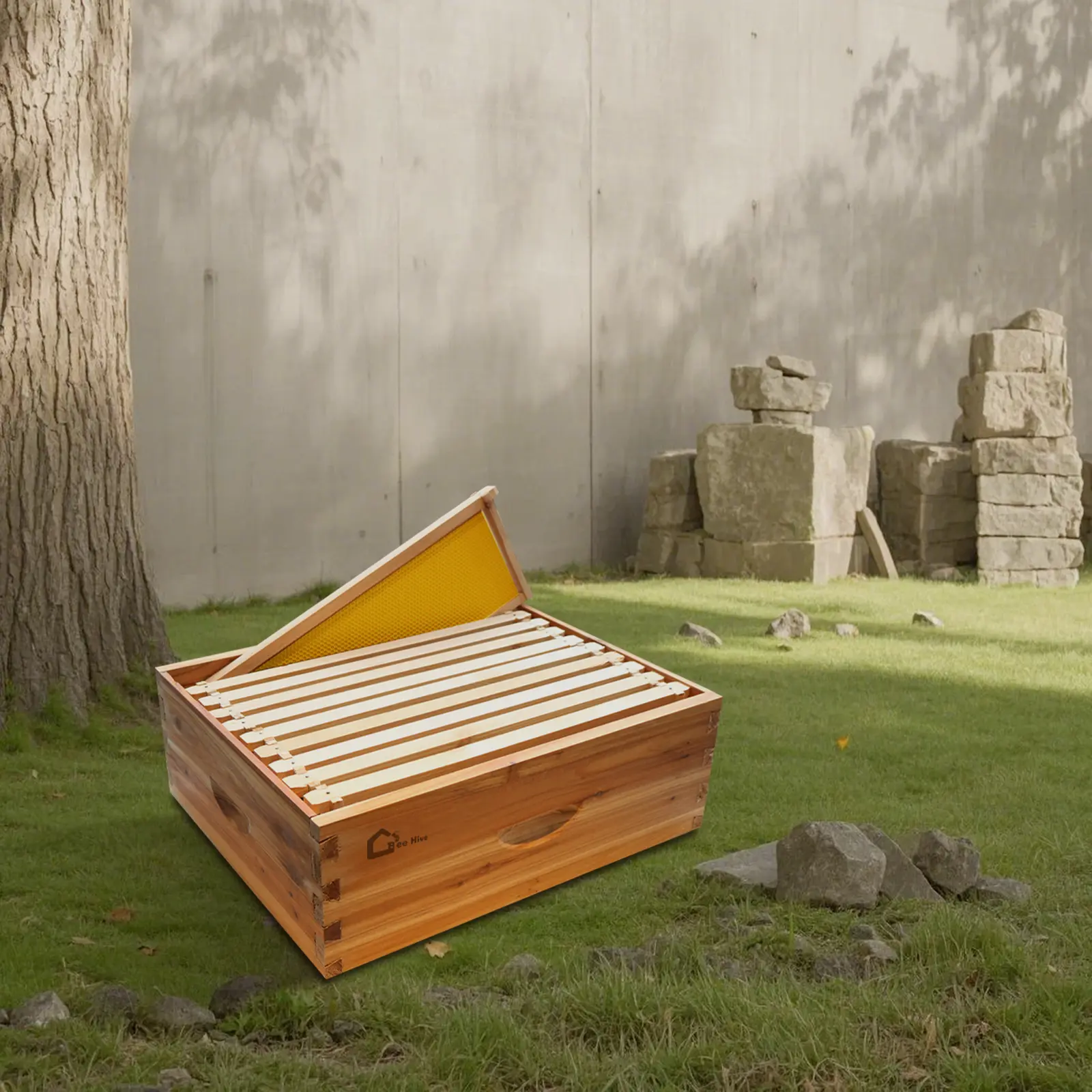 10-Frame Medium Super Beehive Box Kit – Langstroth Compatible, 100% Natural Beeswax-Coated Cedar, Weatherproof, Pre-Drilled for Easy Assembly, Includes Wooden Frames & Wax Foundations, Durable & Expandable for Beginners & Pros