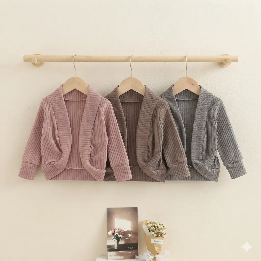 Kid Girls Fall Knit Cardigan, Solid Color Long Sleeve Open Front Knitted Cardigan Sweater for Kids