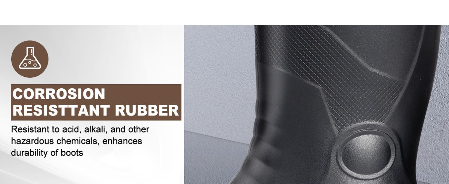 Steel Toe Rubber Work Boots for Men Waterproof Durable Concrete Boots for Hunting Manufacturing Construction