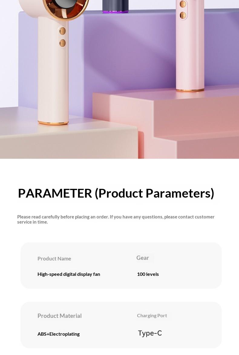 High Speed Portable Handheld Fan, 100-Speed Adjustable Turbo Mini Fan, Low Noise Rechargeable Personal Fan with Digital Display, Ideal for Gifts, Travel, Camping & Outdoor Use