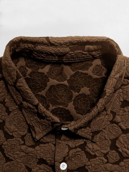 Men's Rose Print Short Sleeve Shirt, Casual Button Collared Loose Casual Soft Comfy Button Up Top for Summer, Men's Clothes for Daily Wear