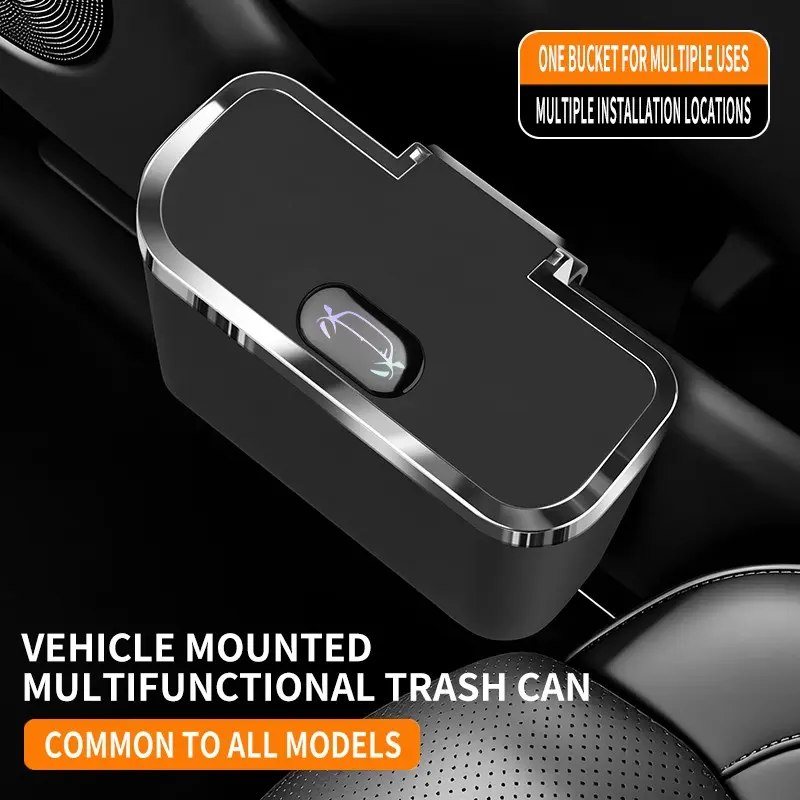 Luxury Electroplated Car Trash Can, Multi-Scene Universal Car Interior Bin with Lid, Abs High-Temperature Resistant Storage Bucket, Decorative Accessory