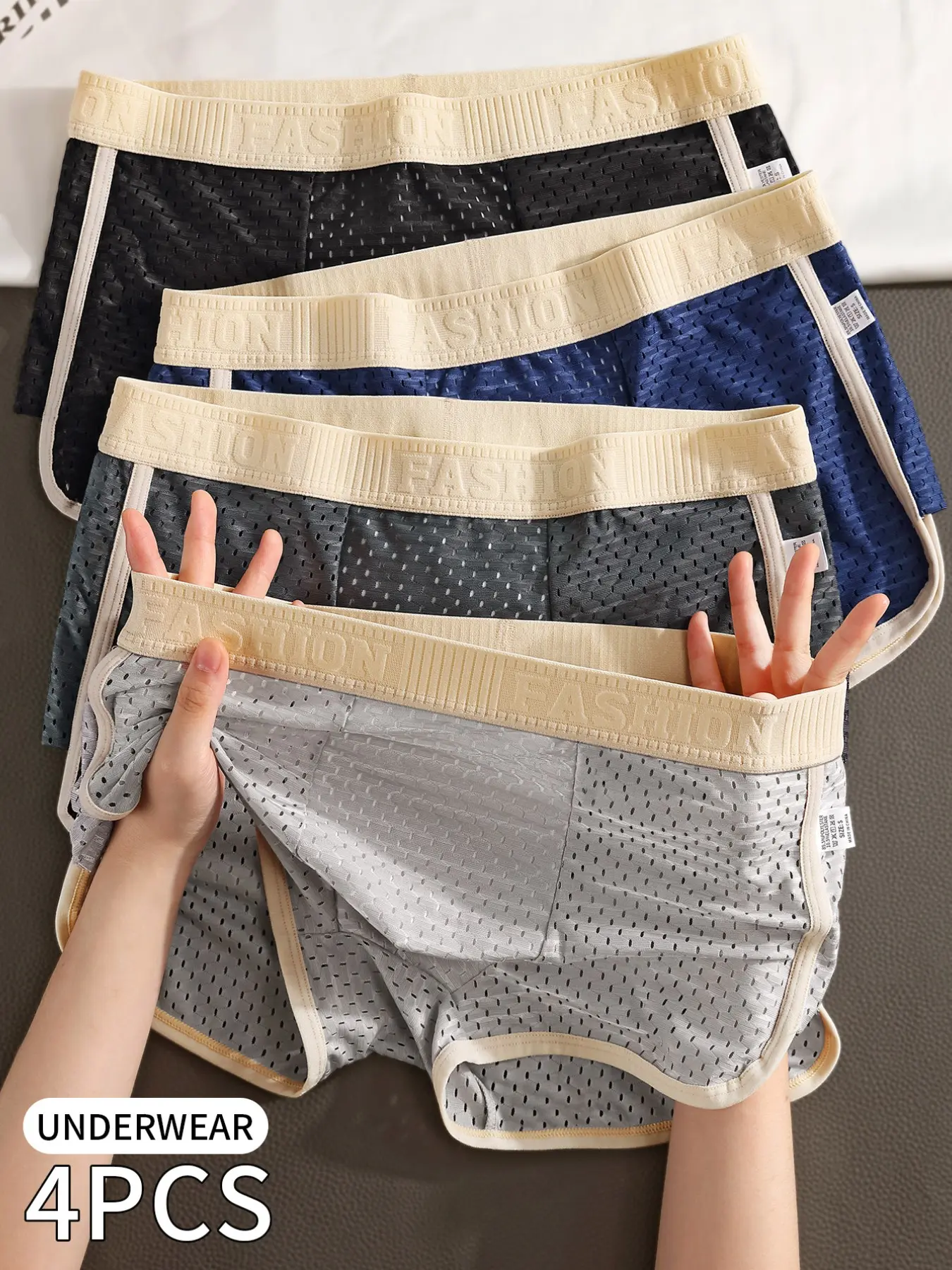 Random 4-Pack Ice Silk Men's Underwear, Plain Simple Design, Wide Waistband, Comfortable Breathable, Ideal for Daily Wear, Casual Briefs