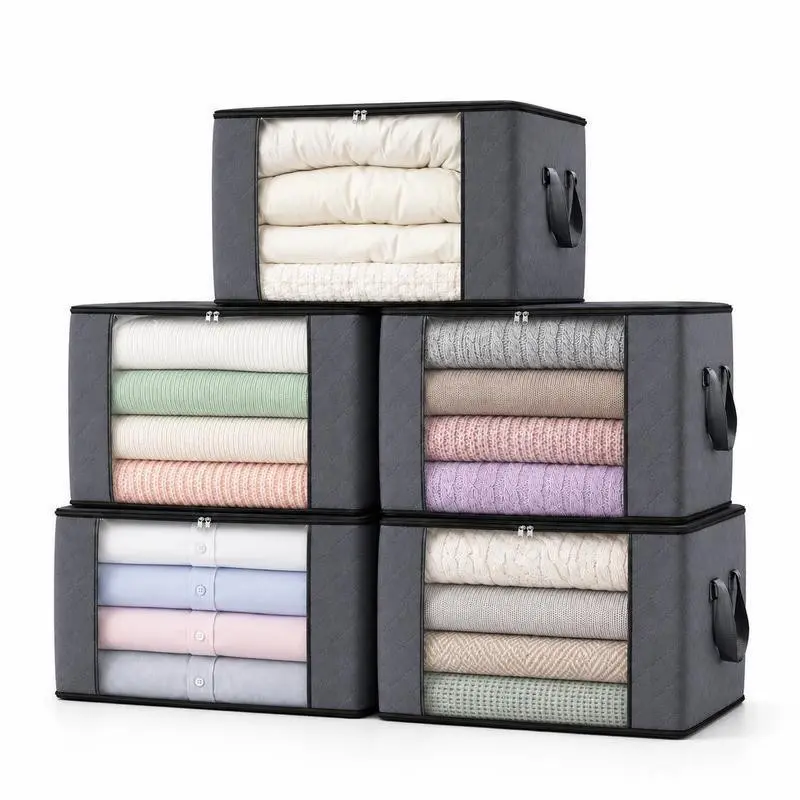 5-piece foldable storage boxes, fabric garment organizer box, suitable for wardrobes, portable storage bag, can store clothes, blankets and bedding, perfect for back-to-school season and Christmas.
