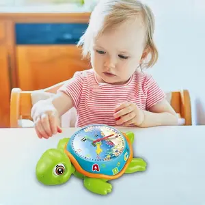 Bright Multicolor Turtle Learning Clock, Automatic Obstacle Avoidance, Glowing Letters, Early Education Music Toy for Infants