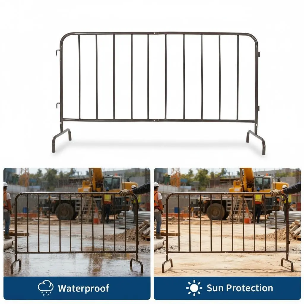 Gaomon Galvanized Steel Crowd Barrier, Heavy-Duty Outdoor Event Safety Fence with Interconnects, Removable Base, 5-8.5ft Multi-Size Options, Silver/Brown Finish