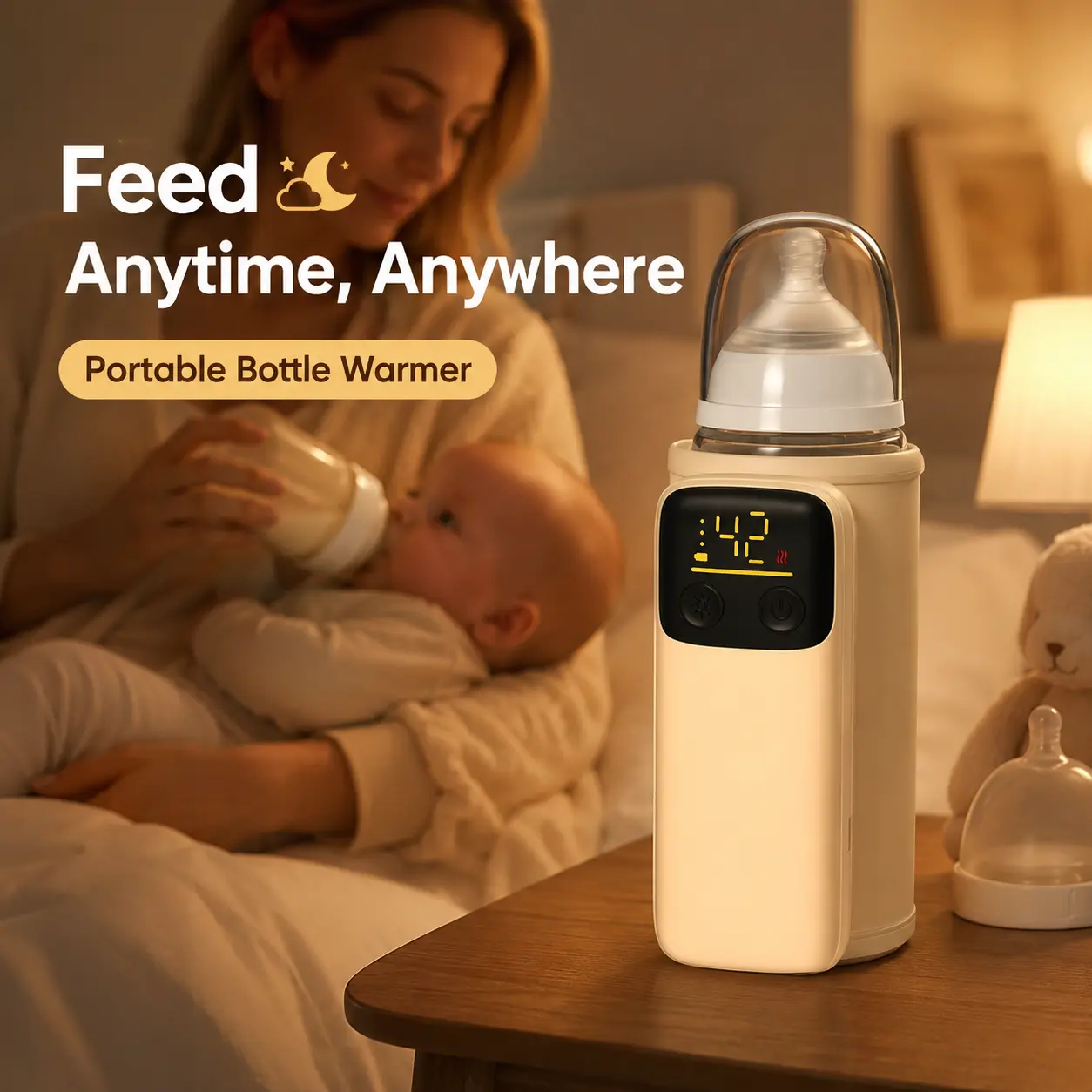 Portable Camping Canteen Bottle Warmer with Night Light, 6 Heating Levels, Baby Milk & Formula Warmer for Home-Travel Use-5289