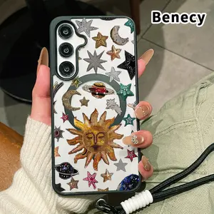 Compatible With Samsung Galaxy S26 Edge S23 Ultra S24 Plus FE S25 S22+ Celestial Emblem Array Pattern Non-Yellowing Shockproof Soft Silicone Lanyard Protective Transparent Acrylic Cover
