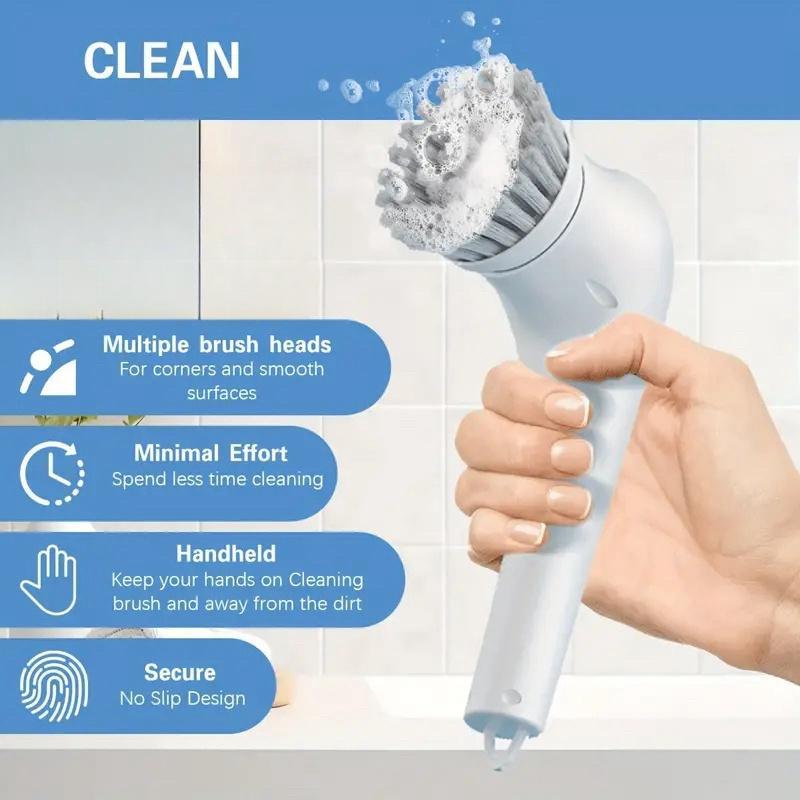 Electric Cleaning Brush Kit - 5 Replaceable Heads for Bathroom, Kitchen & Toilet - Powerful Household Scrubber