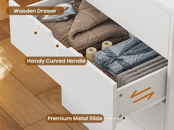 Sikaic Modern White Dresser with 4 Drawers Freestanding Wood Cupboard for Bedroom Living Room Hallway Storage Chest of Drawers with Metal Slide Rail Anti-tipping Belt