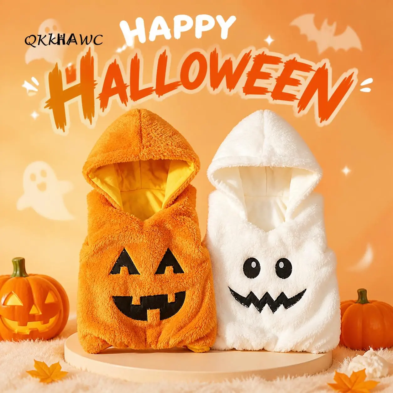 Baby Halloween Plush Hooded Onesie, Pumpkin Lantern and Ghost Plush Onesie, Soft and Warm, Suitable for 6M-3Y Babies (Boys and Girls)