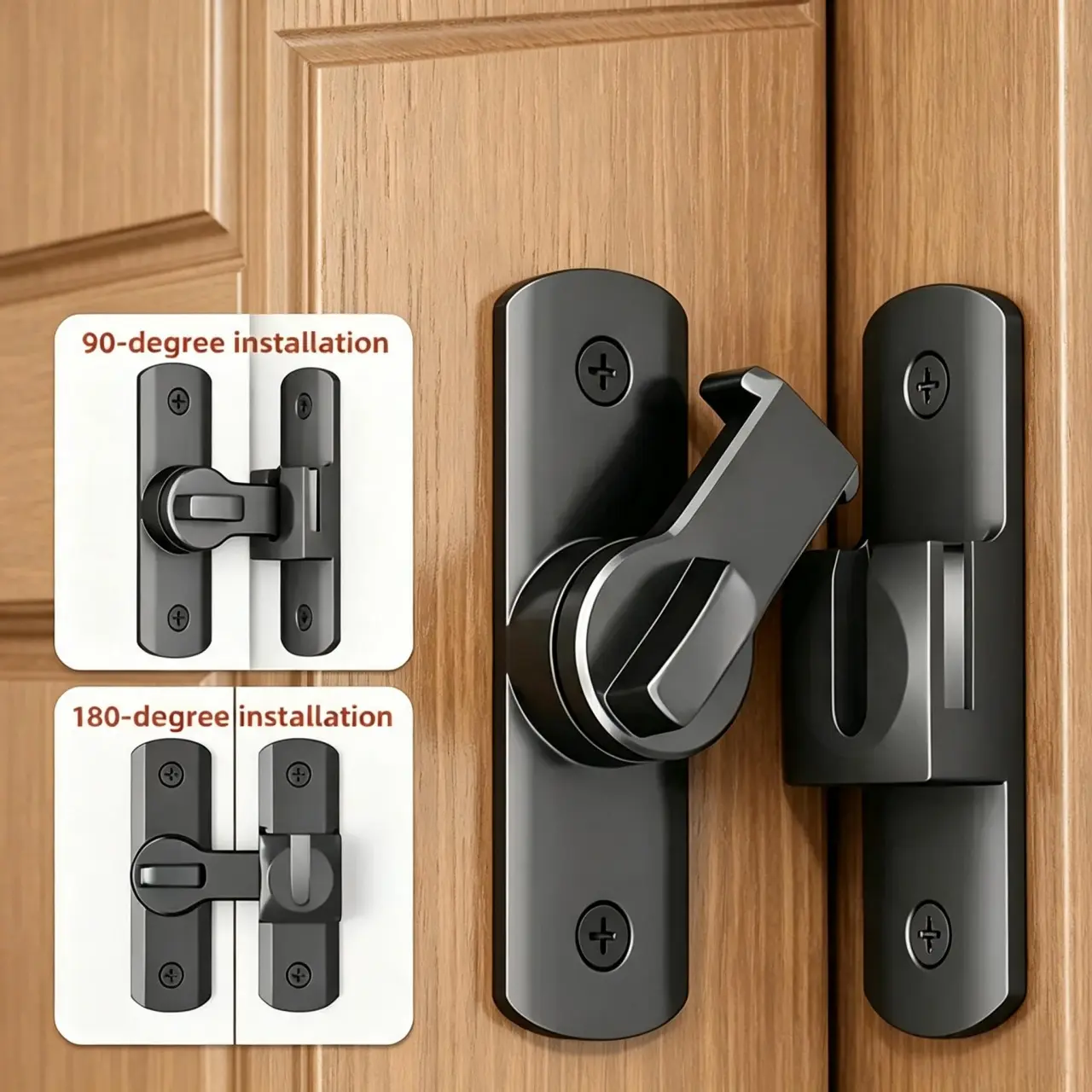 Stainless Steel Door Lock, 90 or 180 Degree Sliding Door Lock, Door Security Lock, Door Lock Latches for Home, Office, Hotel, Apartment, Door Hardware Latches & Bolts
