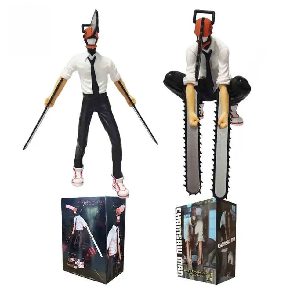 Anime Chainsaw Man Figure 2pcs Set Denji Action Figural 14-17cm Car Decoration Doll PVC Model Collection Toys Children Gifts
