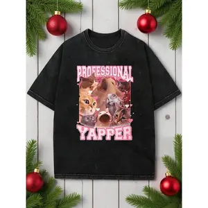 Professional Yapper Funny Cat Graphic Tee Womens Oversized Crewneck Loose Fit Soft Cotton Short Sleeve Casual Streetwear Top For Everyday Outfits
