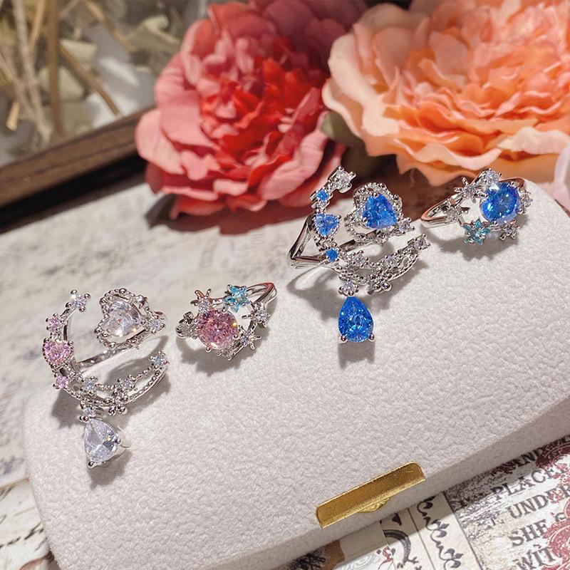 Laboratory-Grown Sapphire Adjustable Ring.Pink Diamond Design With Sparkling Star Patterns.Simple Jewelry Ring For Women.