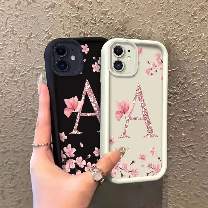 ROOJTO10U Smartphone Casing for iPhone 11, 12, 12 Mini - Shock Resistance, Blush Cherry Blossom Glitter, Letter A, Celestial Eye Layered, Full Cover Protector, Enhanced Protection Gift