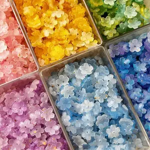 Bulk Assorted Multicolor 5-Petal Flower Transparent Acrylic Macaron Beads - Floral Spacer Beads for Coquette Aesthetic Stackable Jewelry DIY, Teen Handmade Lovers