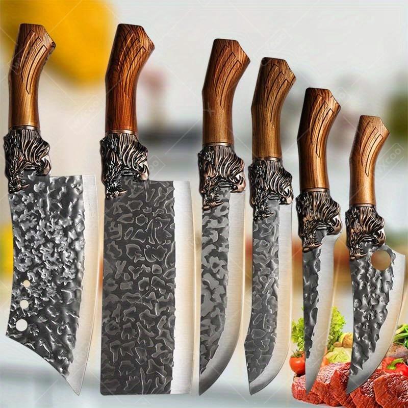 6PCS Handmade Forged Professional Kitchen Chef Knife Set Stainless Steel Butcher Boning Cutting Knives Vegetable Chopper