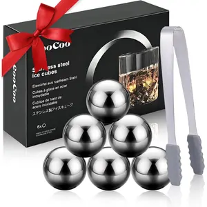 6-Pack Reusable Stainless Steel Whiskey Stones & Ice Balls Kit, Bar Utensils Stocking Stuffers for Men, Christmas Gifts for Beer & Bourbon Lovers, Kitchenware Bar Set