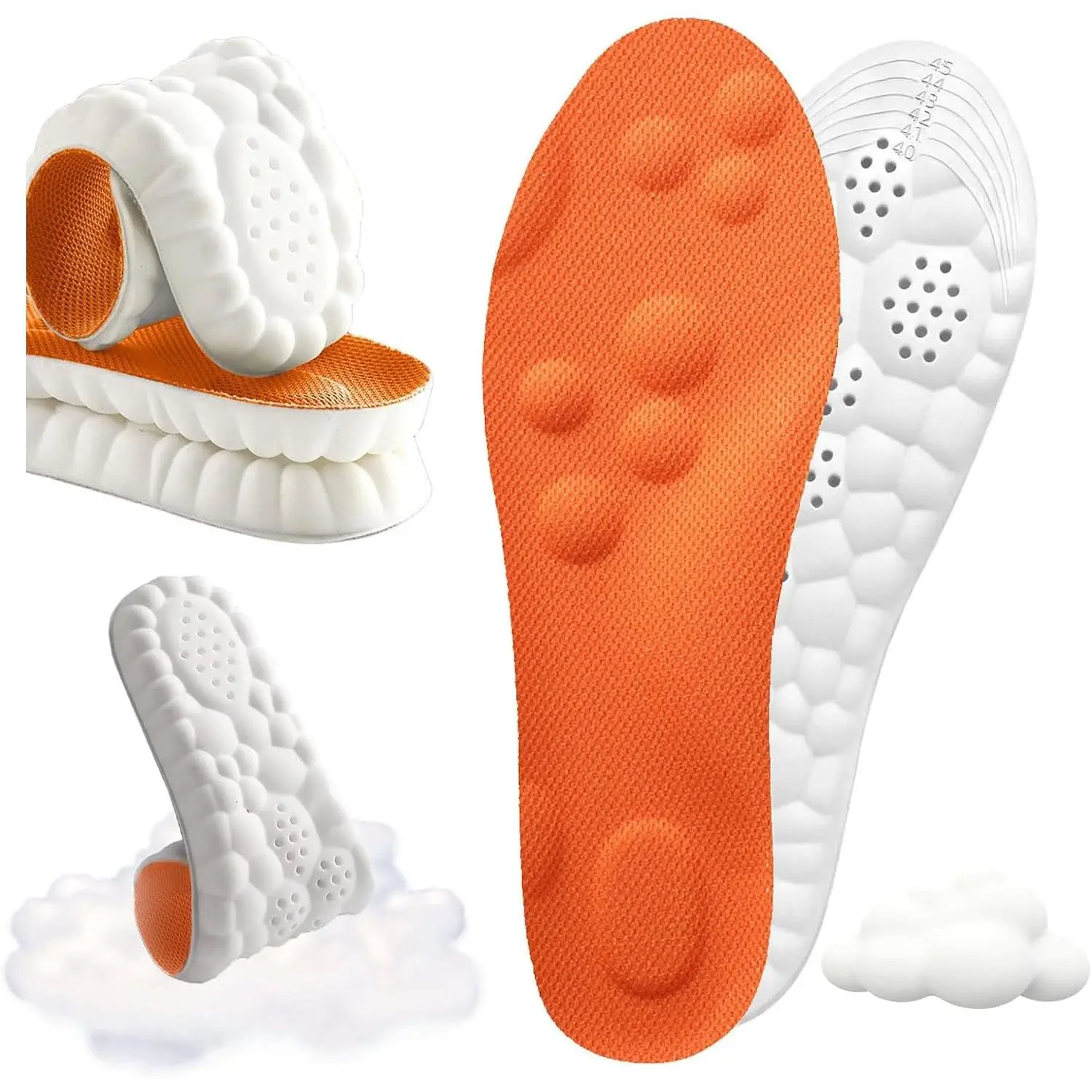2026 New Steppers Insoles for Men and Women, Cloud Memory Foam Super Soft, Relieve Foot Pain, Day-Long Comfort, Anti-Fatigue & Shock Absorption (Orange, Men 7.5-10.5 / Women 9-12)