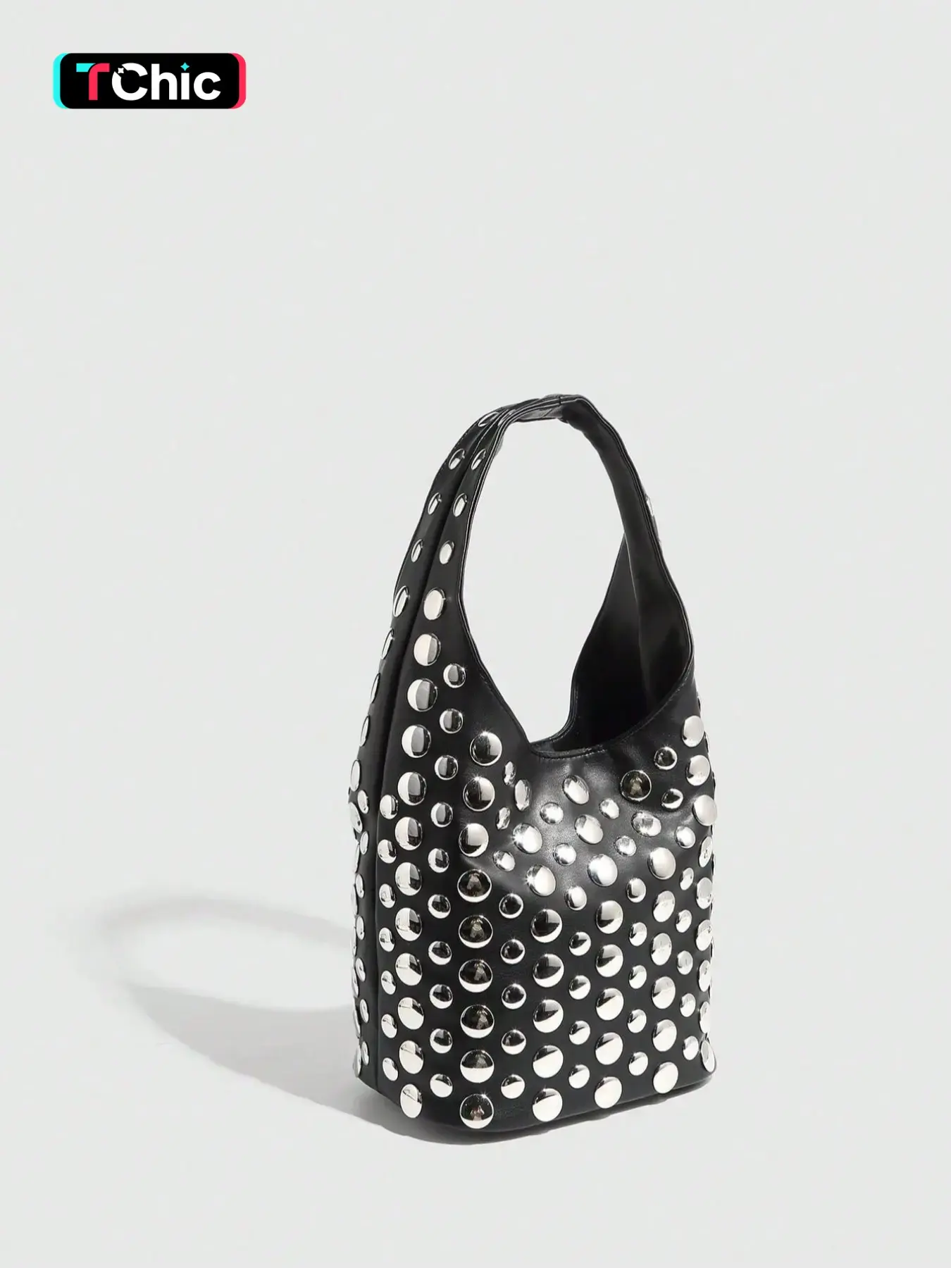 Punk Style Studded Decor Shoulder Bag, Domed Crossbody, Fashionable Solid Color Underarm Bag for Daily Used, Casual Trendy Versatile High-quality Daily Commuting Bag, Pu Tote Satchel, Stylish Crossbody, Cross Body Bags
