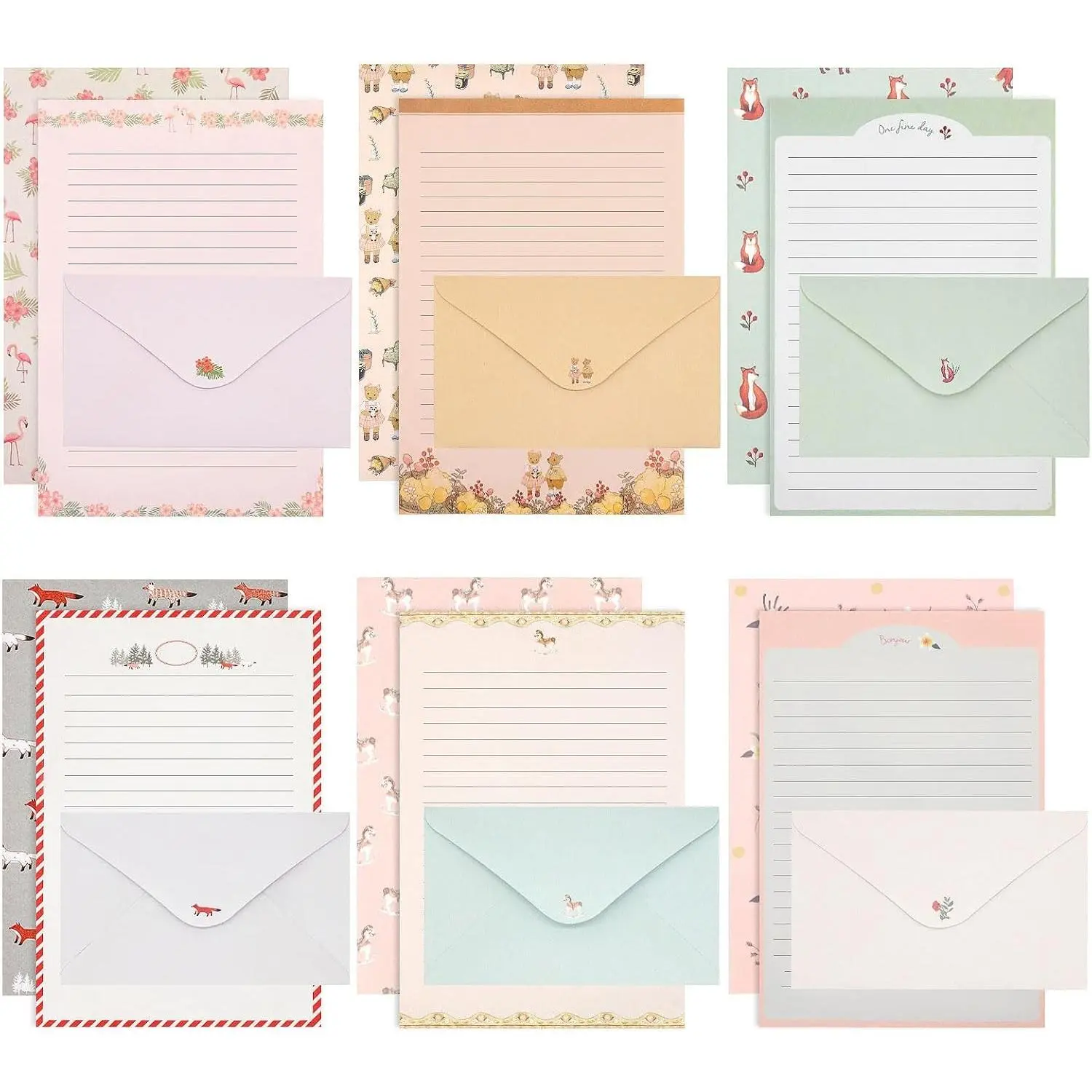 54 PCS Cute Lined Stationery Paper Set with Envelopes - 36 Writing Paper + 18 Envelopes for Writing Letters, Invitations, Poems, Office & School Supplies