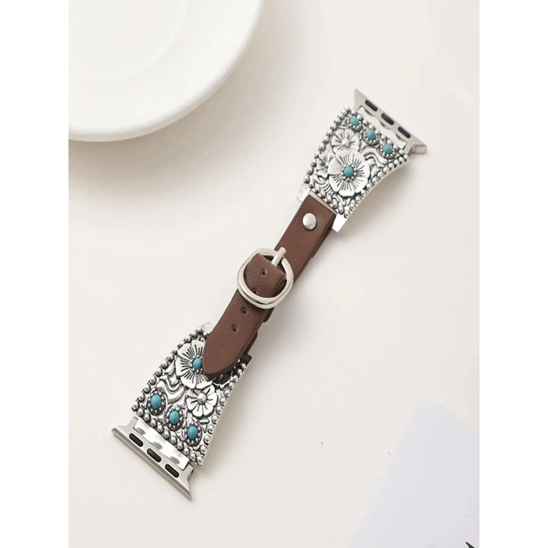 Vintage Turquoise Decor Watch Band, Fashionable Watch Strap for Women & Men, Trendy All-match & Exquisite Watch Strap for Birthday Gift