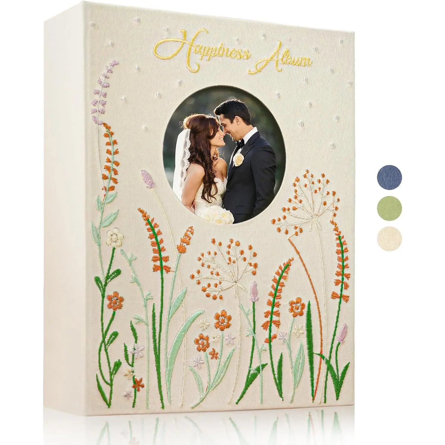Wedding Elegant Embroidery Photo Album with Window Matting Pages– Holds 200+ 4x6 Pictures– Luxury Wedding Guest Book, Baby Memory Album, Family Travel Scrapbook Gift (Yellow, 200 Pockets)