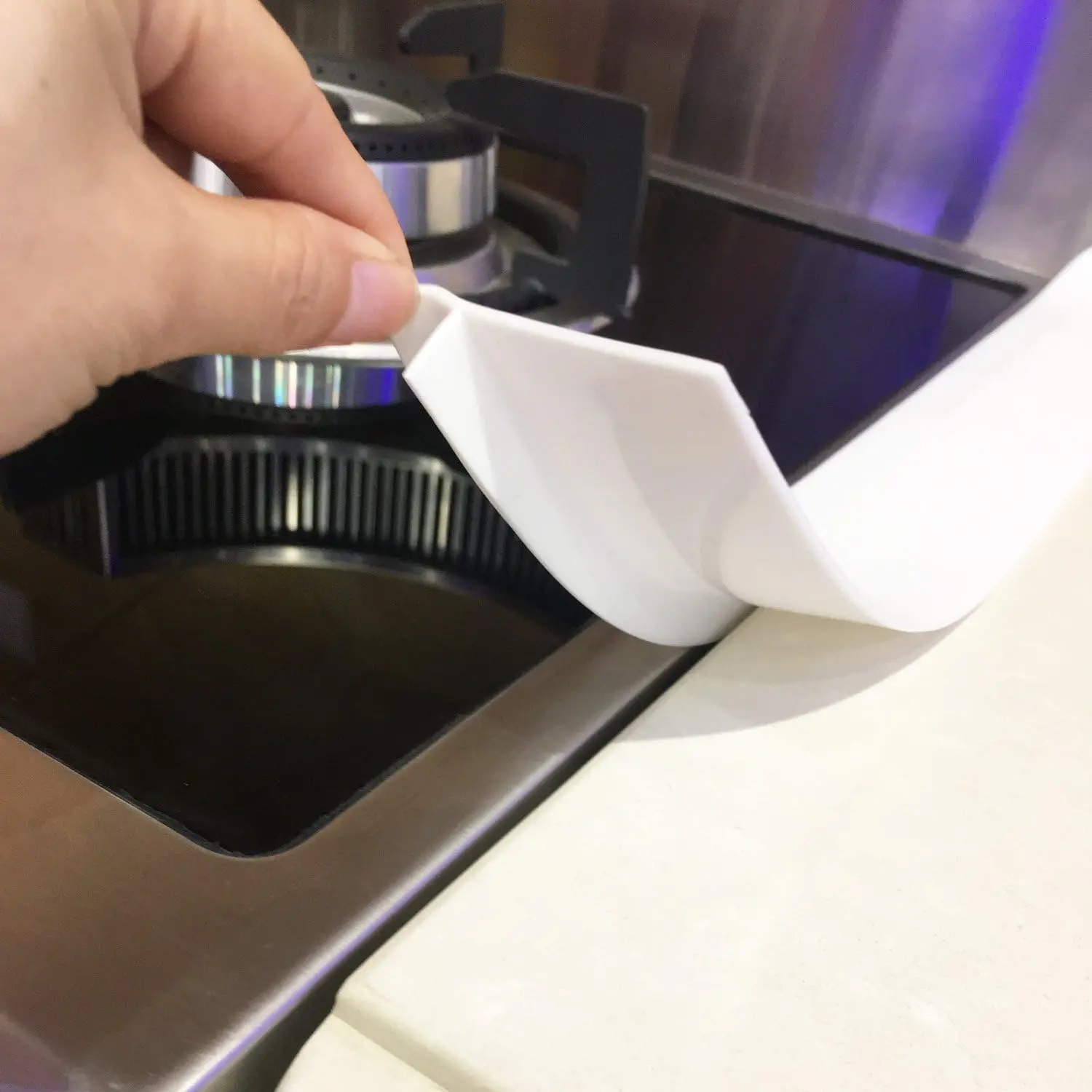 Food Grade Silicone Stove Counter Gap Cover 2-Piece Set, 21x0.5x2.25in T-Shaped Adjustable Seal, Easy-Clean Filler with Easy Installation for Kitchen Counter, Stovetop (White), Two Piece Set, 21X0.5x2.25"