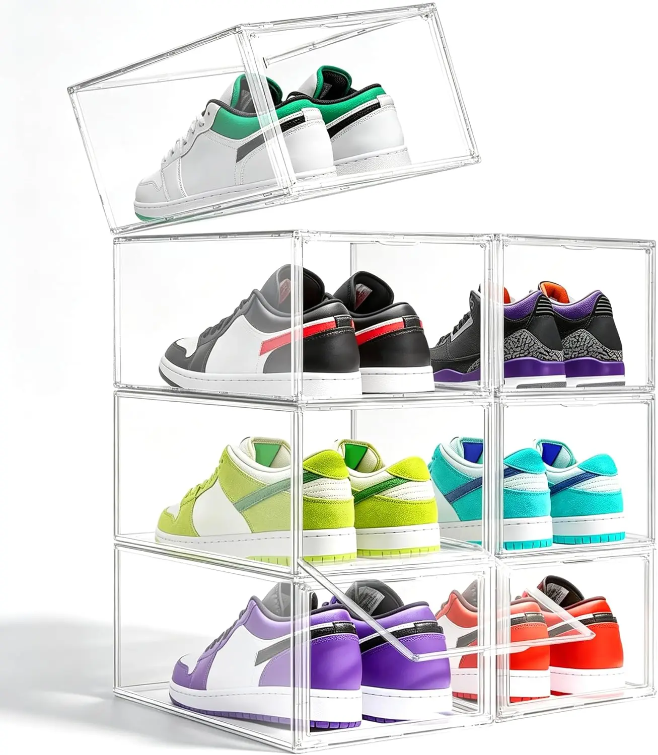 1 Pack Clear Shoe Boxes with Acrylic Drop Front Door, Stackable Size 12 Shoe Organizer for Sneaker,-Saving Shoe Box for Closet, Entryway, Bedroom