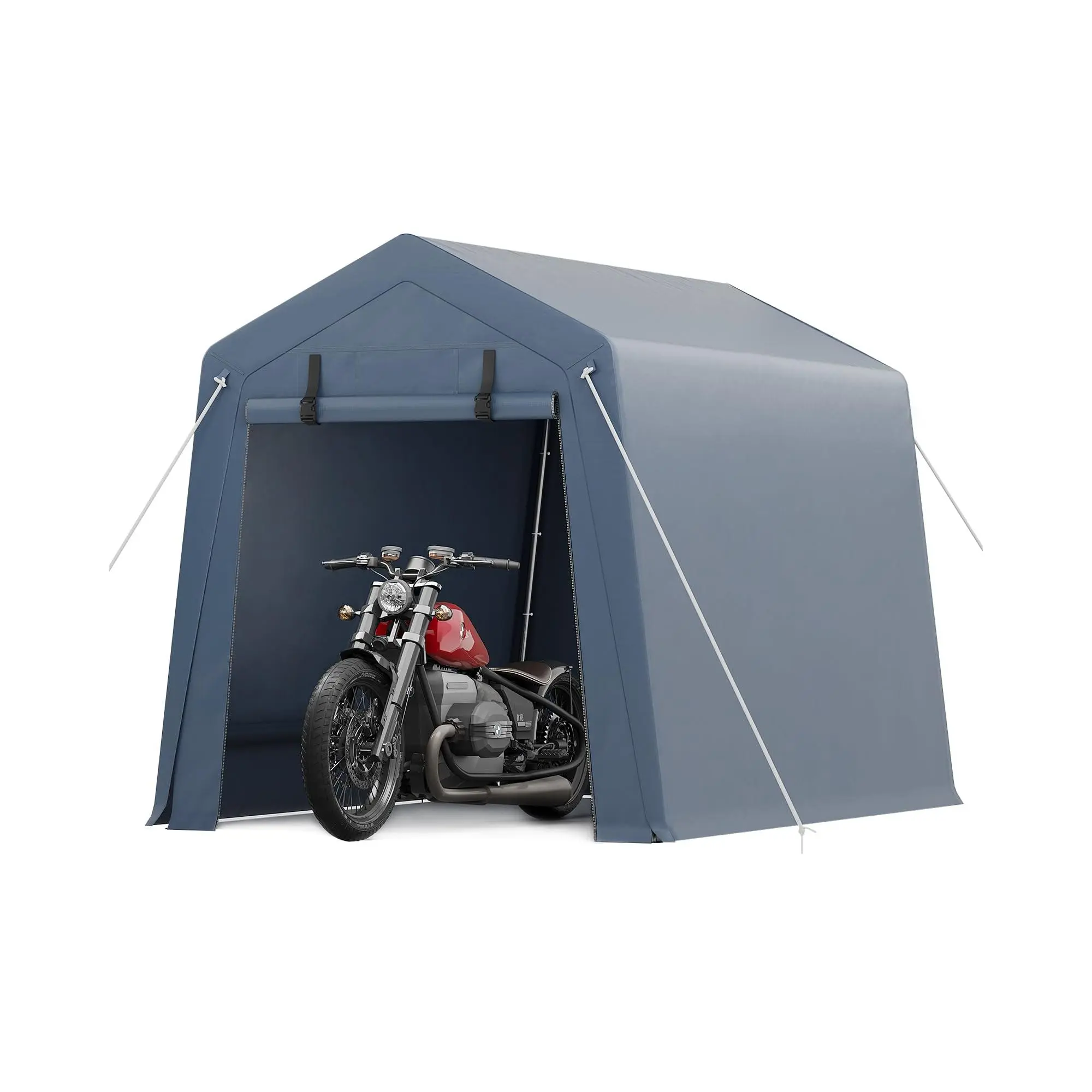 GARVEE Waterproof Outdoor Garage Tent for Motorcycles, Bicycles, Garden Tools, Steel Frame, Ventilated PE Fabric, Roll-up Zippered Door and Windows, Durable Shelter