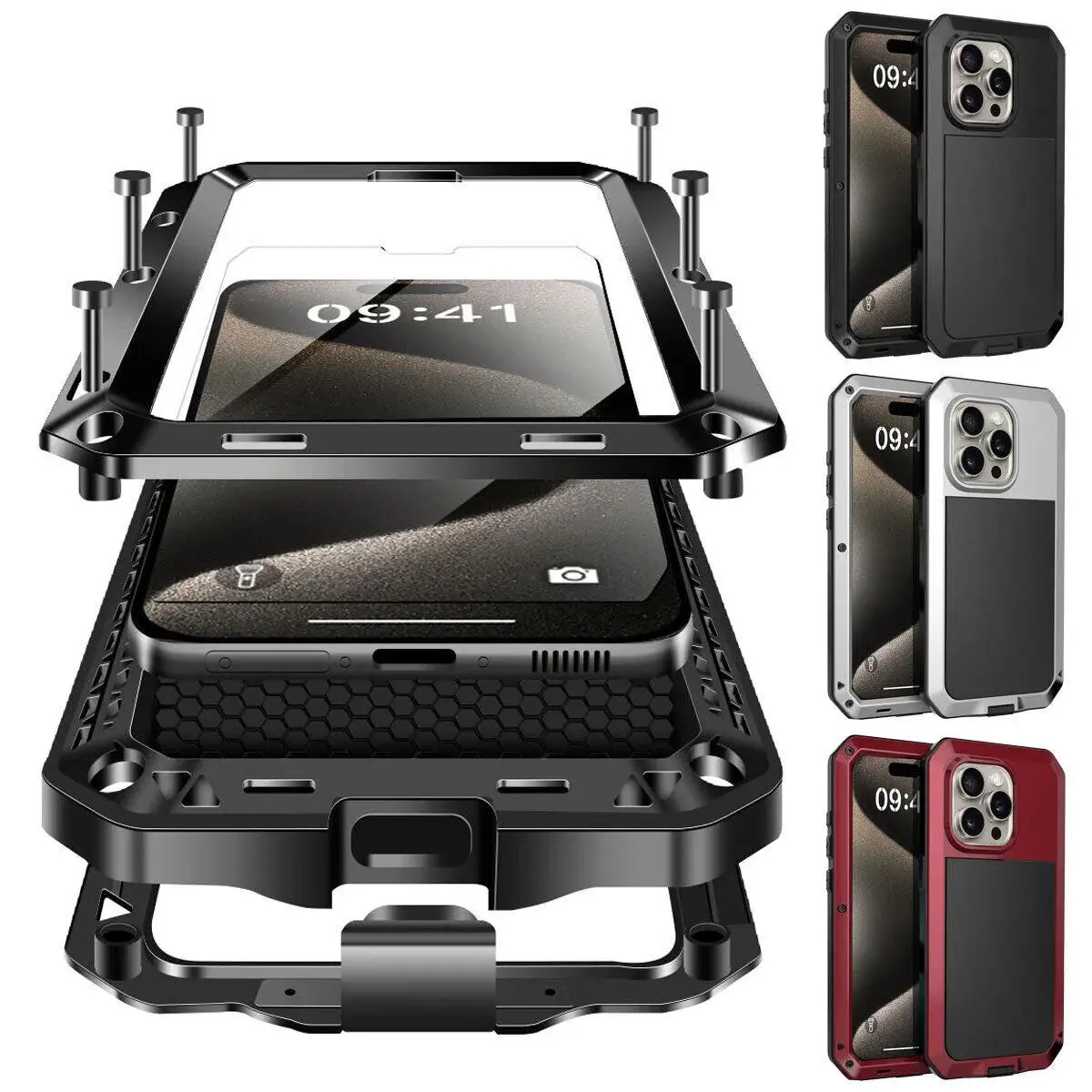 for iPhone 17/16/15/14/13/12/11 Pro Max iPhone Air/16e/7/8/X/XS/XR iPhone 13/12 mini Metal Case, Heavy Duty Shockproof Tough Rugged Case with Built-in Glass Screen Protector, 360 Full Body DustProof Protective Cover