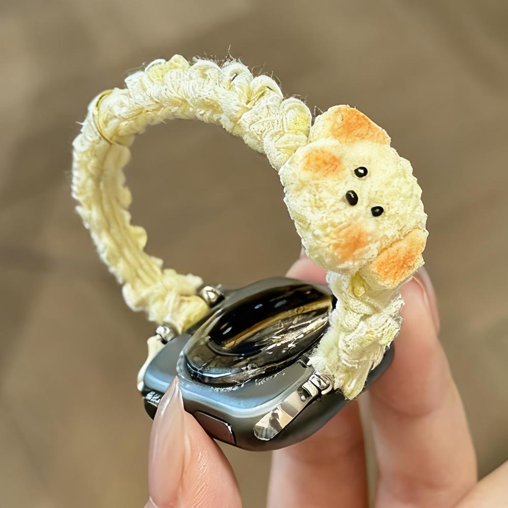Stylish Cute Scrunchie Gradual Change Elastic Bands with 3D Puppy Dog Pendant for Apple Watch Band 46mm 45mm 44mm 41mm 42mm 38mm 40mm 49mm Ultra 2 Kawaii Adjustable Nylon Straps for iWatch Series 10 9 8 SE 7 6 Stylish Smartwatch Wristband
