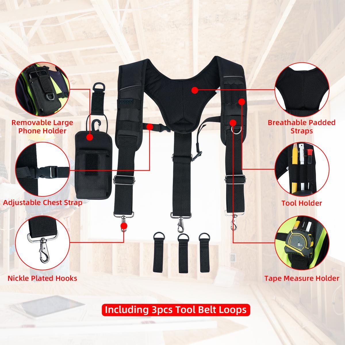 Tool Belt Suspenders Work Belt Suspenders for Men Big and Tall Construction Bag Suspenders Padded Work belt Suspenders for Carpenter/Electrician/ work(Y Back) tool  belt Heavy-Duty Leather Heavy Duty suspender Heavy Duty multi-functional tool  v