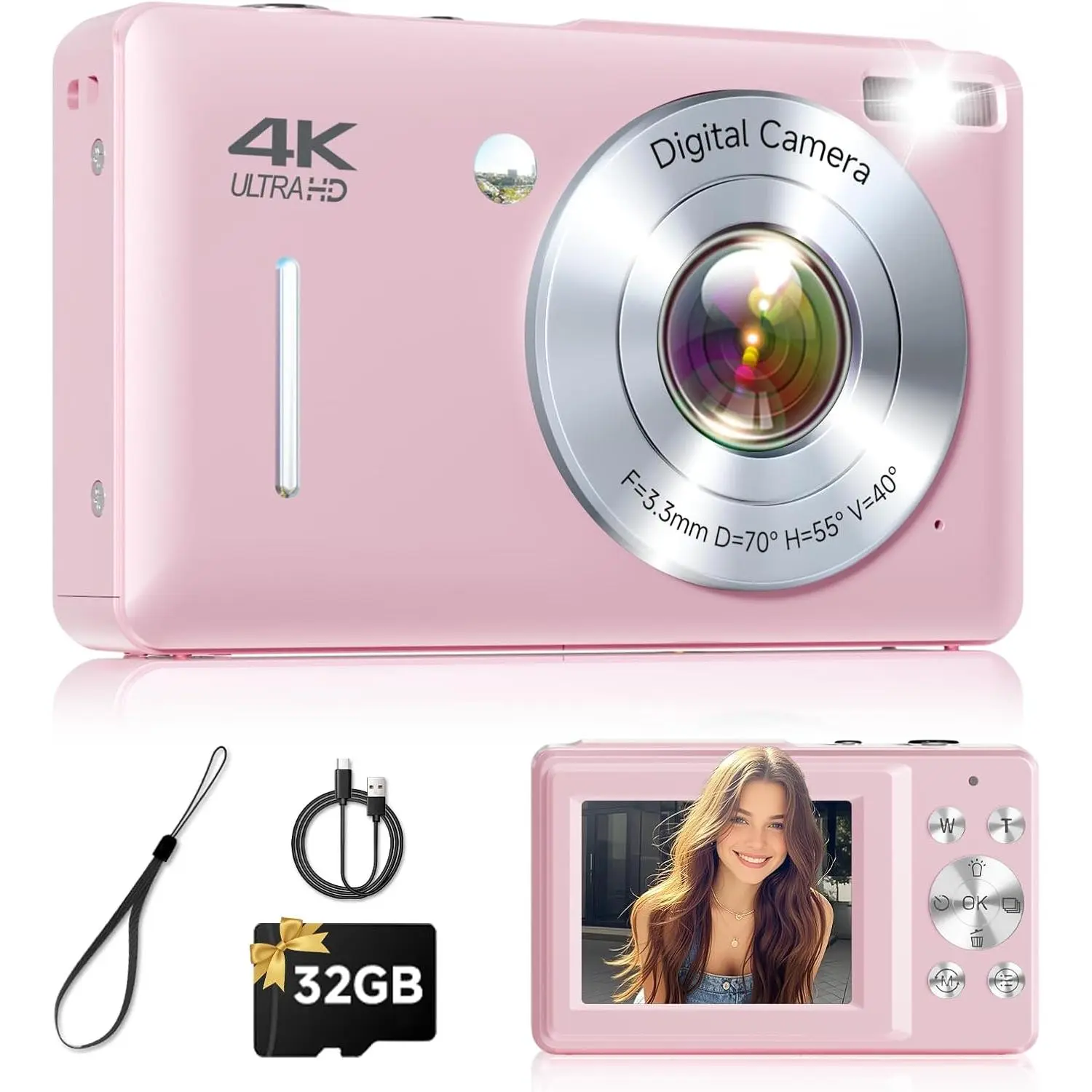Digital Camera, 44MP FHD 1080P Point and Shoot Digital Camera with Anti Shake, Small Digital Camera with  Detect, 32GB SD Card, 16X Zoom Camera for , Teens, Boys, Girls