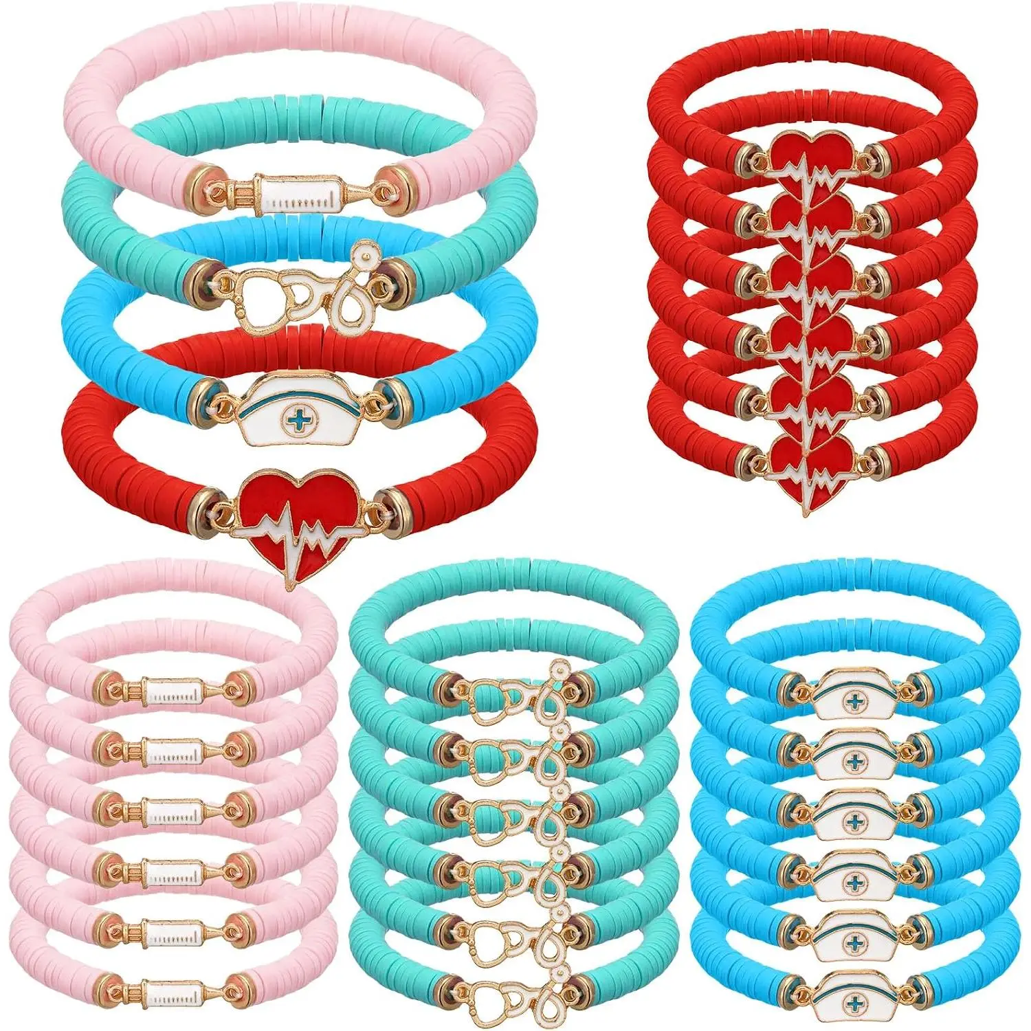 24 count CNA Week Bracelet Bulk Nurse Party Favors  Party Supplies RN Polymer Clay Beaded Bracelets Favors BSN  Accessories for Women CNA Week Appreciation Gifts