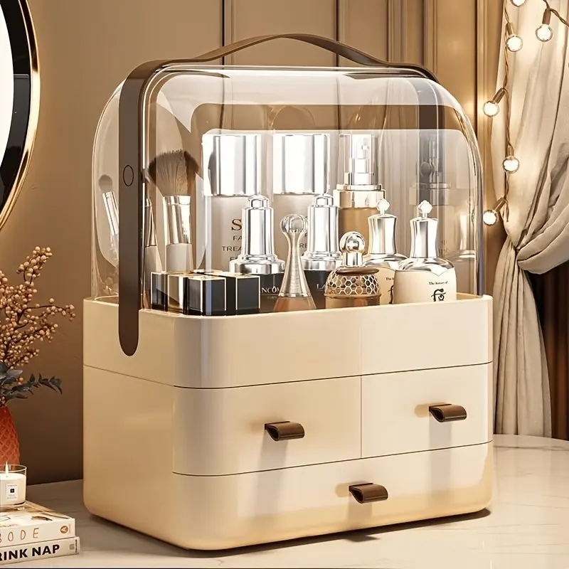 Personalized cosmetic storage box, large-capacity dust-proof cosmetic case, with lipstick rack and skin care product storage function