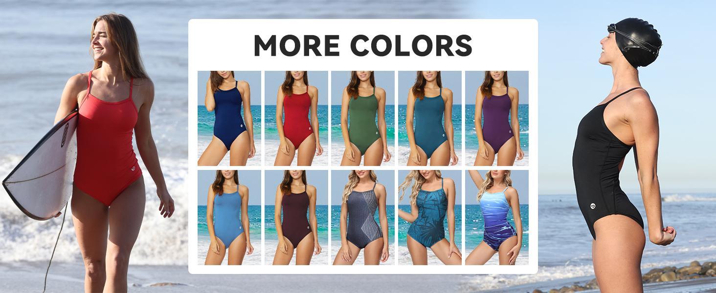 Baleaf Women's One Piece Swimsuit Athletic Training Bathing Suit with Adjustable Straps Solid Sporty Swimwear for Lap Swimming and Water Aerobics