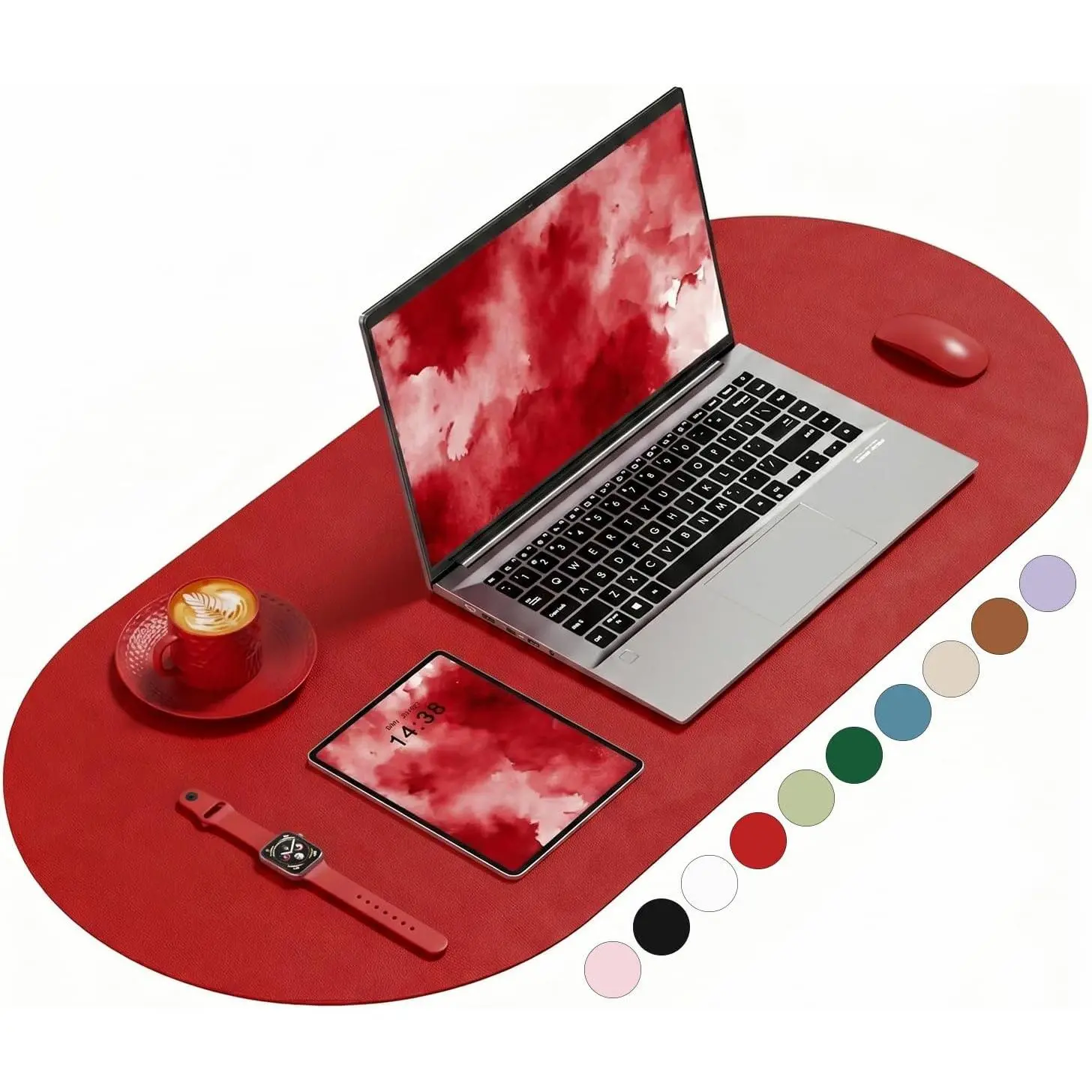 Desk Mat, 31.5" x 15" Oval PU Leather Non-Slip Desk Pad Large  Pad for Desktop,  Countertop Protector Writing Mat for Office, , Gaming, , Black