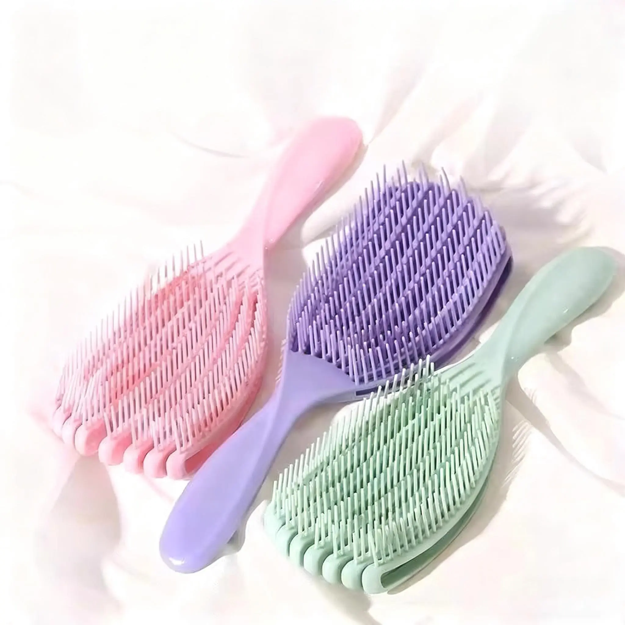 Women's Rib Shell Banana Leaf Fluffy Hair Brush Set, Wet & Dry Use, Curls Straightens Volumizes, Heat-Free, Travel-Friendly, Daily Styling