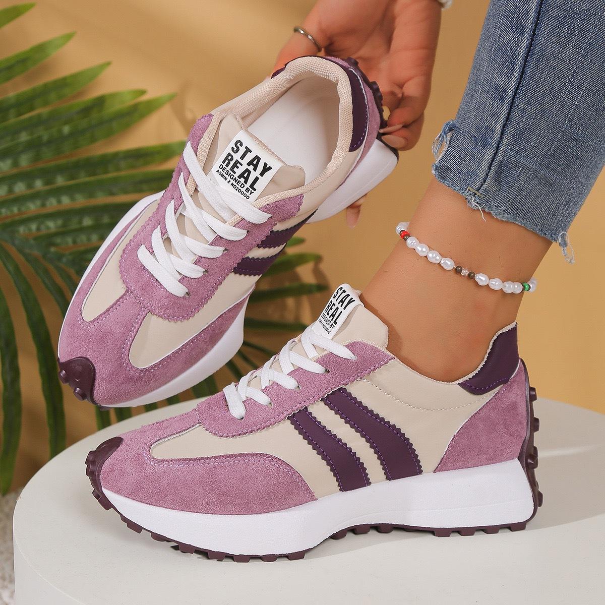 2026 Spring Vintage Color-Block Sneakers for Women, Soft Sole Breathable Casual Shoes, Lightweight Lace-Up Fashion Shoes, Multi-Color Women's Shoes
