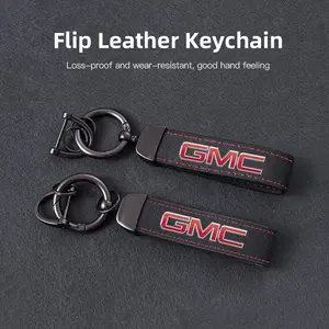1Pcs Leather Keychain Hand-Woven Key Rope Key Ring Auto Emblem Accessories For GMC Terrain Sierra Canyon Yukon Acadia Savana Denali AT4 Granite