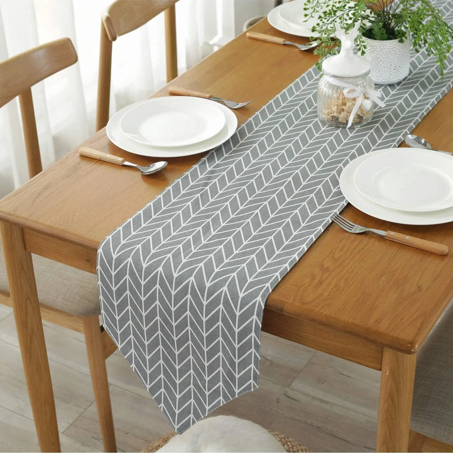 Cotton Checkered Table Runner (12in x 71in, Grey) - Scratch Proof for Dining Rooms, Modern Home Decor, Household Textiles & Kitchen Linens