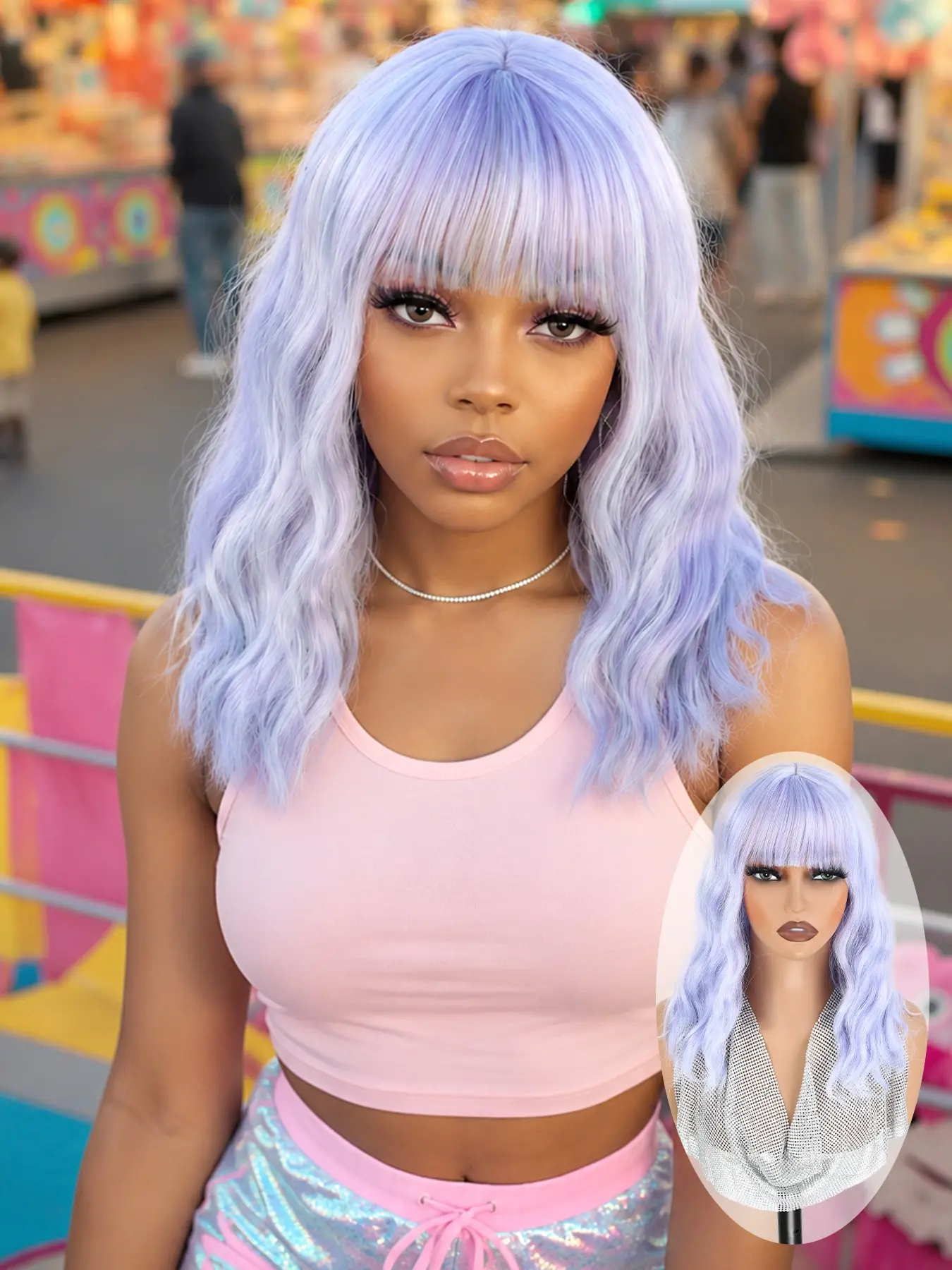 LEhan 14 Inch Glow-in-the-Dark Wig Natural Short Wig with Bangs, High Heat Resistant Synthetic Hair, Synthetic Wigs, Fashionable Party Style for Women Use For Daily Party Holiday