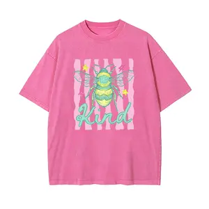 Retro 90s Bee Kind Graphic T-Shirt Vintage Washed Distressed Green Oversized Cotton Tee For Women Men