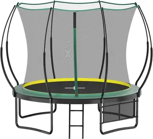 10FT Round Bungee Rubber No Gap Trampoline, Fast Assembly, Double Layer PVC Mesh Fabric, Galvanized Metal Pipes, Suitable for Teenagers and Adults, with Ladder and Shoe Bag